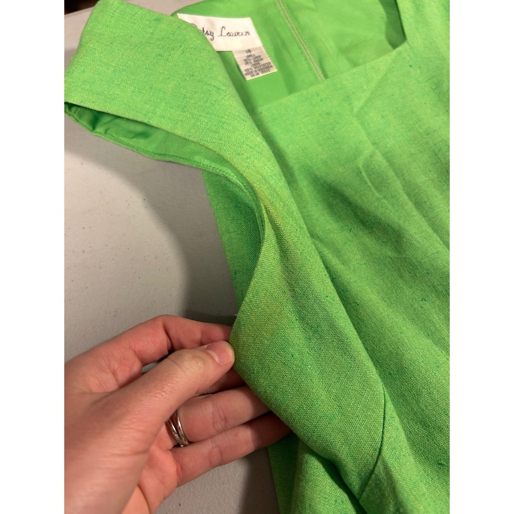 Betsy Lauren 90s Y2K Green Linen Blend Dragonfly Embroidered Sheath Dress M/L 14 - Picture 8 of 10